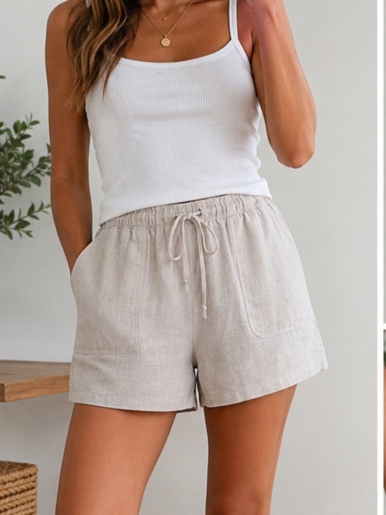 C&C California Pants - C&C California 100% Linen Drawstring Shorts XL Beige Casual Summer Pockets